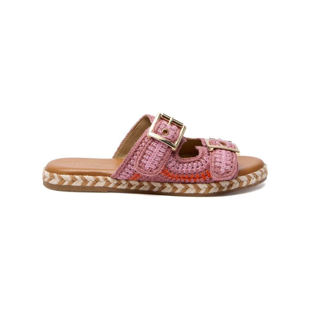 AZALEA WANG Pacorro Mauve Crocheted Sandals Boho Espadrille Buckle Slide 6.5 NWT